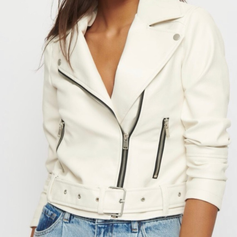 Dynamite White Faux Leather Moto Jacket BNWT Women’s Lightweight Chic Outerwear